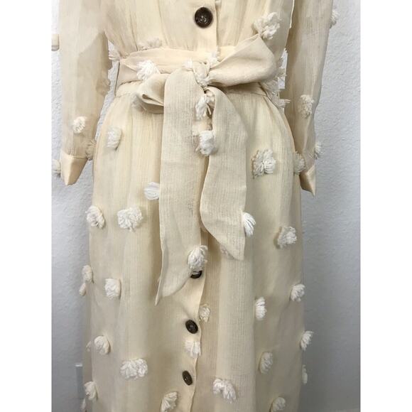 Listicle Melena Semi Sheer Pom Pom Belted Midi Shirt Dress - Picture 6 of 12